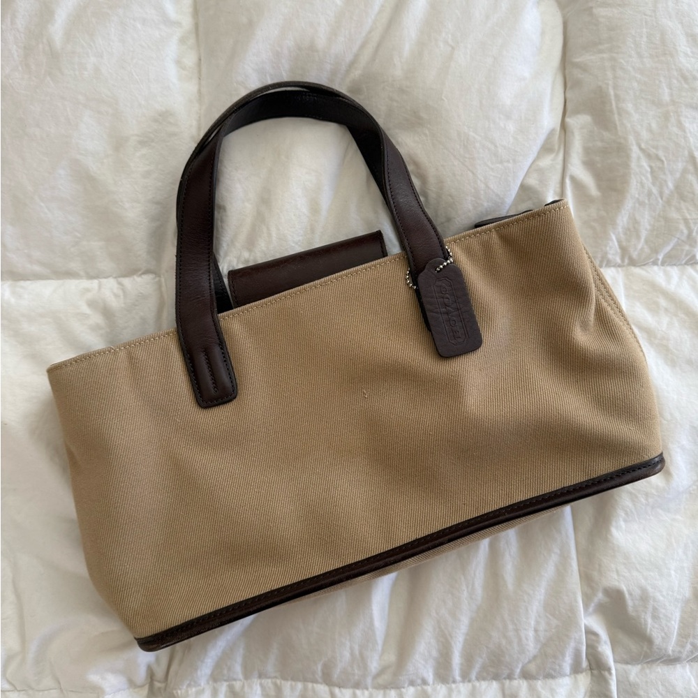 Coach Striped Canvas and Leather Tote